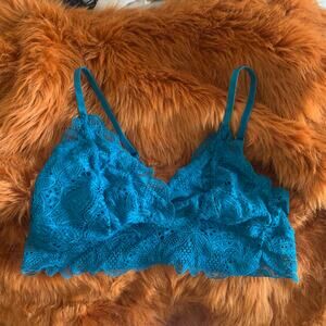 Secret Obsession Blue Teal Lace Bralette Sz MEDIUM